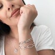 Model Wearing Lisa Angel Layered Beaded Chain Bracelet in Silver and Rose Gold