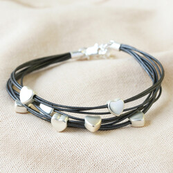 Multi-Strand Heart Bracelet in Dark Grey and Silver
