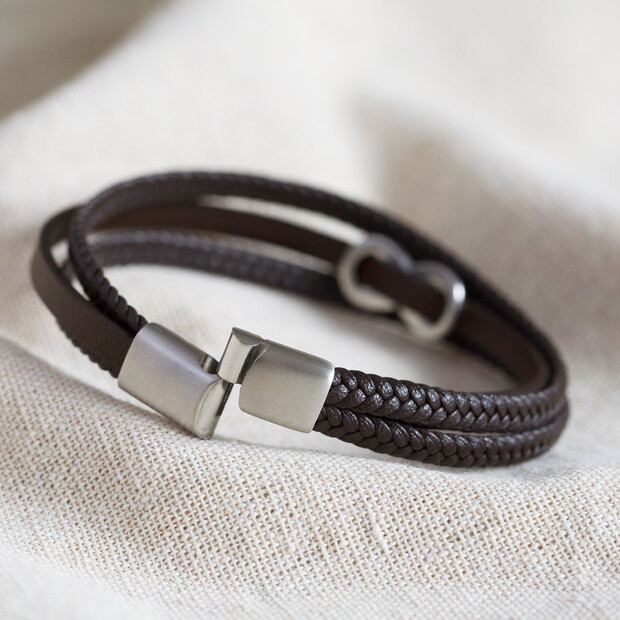 Men's Personalised Brown Leather Infinity Bracelet | Lisa Angel