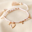 Lisa Angel Ladies' Personalised Beaded Heart Charms Friendship Bracelet in Rose Gold