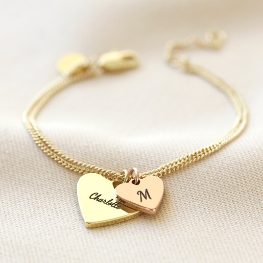 Blackened Engraving Lisa Angel Ladies' Engraved Personalised Double Wide Heart Charm Bracelet