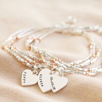 Personalised Layered Beaded Bracelet in Silver and Rose Gold
