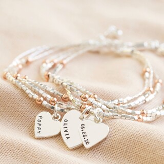 Personalised Layered Beaded Bracelet in Silver and Rose Gold