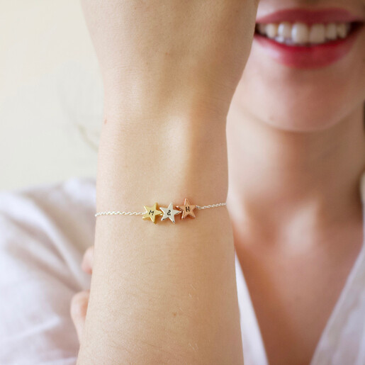 Lisa Angel Ladies' Personalised Mixed Metal Triple Star Bead Bracelet on Model