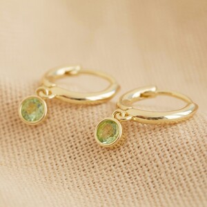 Gold August Birthstone Peridot Huggies