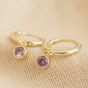 Gold February Birthstone Amethyst Huggies