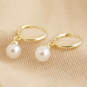 Gold June Birthstone Pearl Huggies