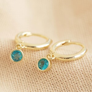 Gold March Birthstone Aquamarine Huggies