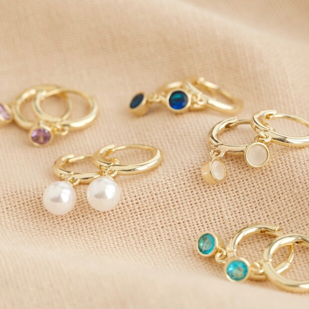 Gold Birthstone Charm Huggie Hoop Earrings | Lisa Angel