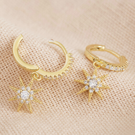 Crystal Star Huggie Hoop Earrings in Gold | Lisa Angel