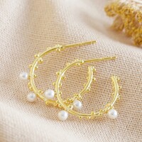 Gold Sterling Silver and Pearl Dotted Hoop Earrings