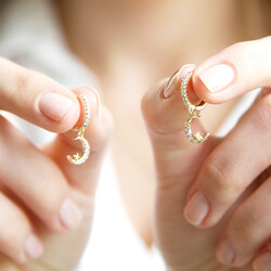 Crystal Moon Huggie Hoop Earrings in Gold