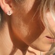 Lisa Angel Sterling Silver Tiny Pearl Ring Stud Earrings on Model