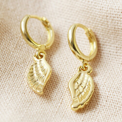 Wing Charm Huggie Hoop Earrings in Gold