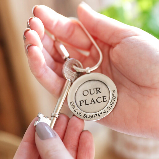 Lisa Angel Personalised Antiqued Silver 'Our Place' Keyring