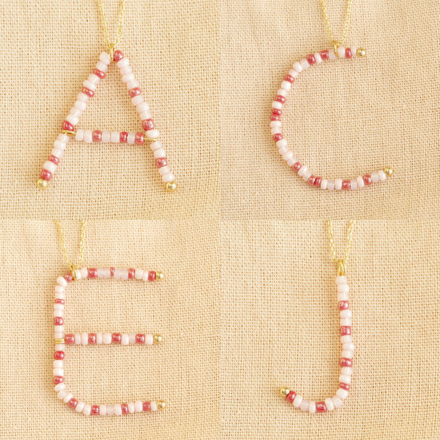 Large Beaded Initial Pendant Necklace in Gold | Lisa Angel
