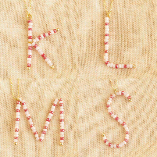 Lisa Angel K L M S Large Beaded Initial Pendant Necklace in Gold