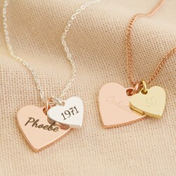Personalised 50th Birthday Double Wide Heart Charm Necklace