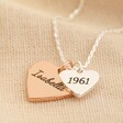 Lisa Angel Silver and Rose Gold Personalised 60th Birthday Double Wide Heart Charm Necklace