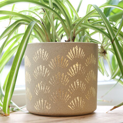 Gold Shell Print Ceramic Planter, H12.5cm