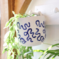 White and Blue Hangable Ceramic Planter, H13cm