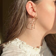 Model Wearing Ladies' Sleeping Crescent Moon Face Drop Earrings in Gold