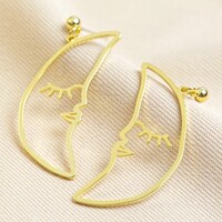 Sleeping Crescent Moon Face Drop Earrings in Gold