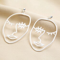 Winking Face Drop Earrings in Silver