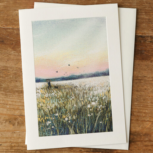 Dog Walking At Dusk Greeting Card