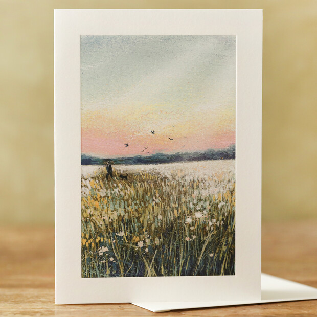 Dog Walking At Dusk Greetings Card Dog Walking At Dusk Greetings Card