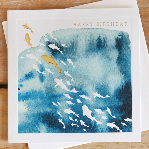 Swimming Sharks Happy Birthday Card