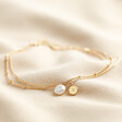 clean engraved personalised Set of Two Freshwater Pearl and Disc Anklets in Gold
