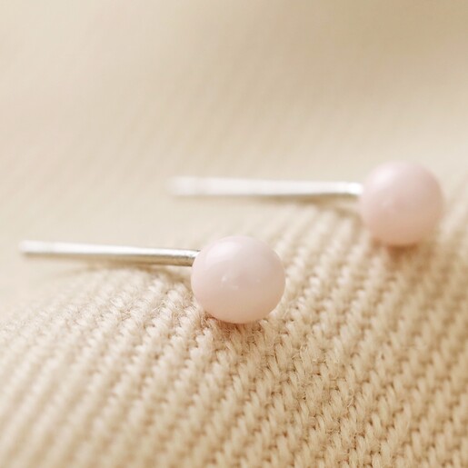 Close-up of Blush Pink Ball Stud Earrings