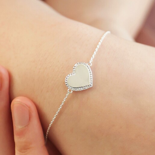 Diamante Crystal Heart Bracelet in Silver on Model