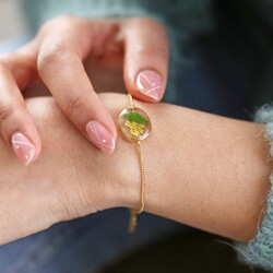 Pressed Birth Flower Charm Bracelet in Gold