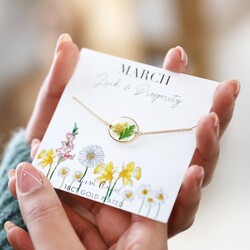 Pressed Birth Flower Charm Bracelet in Gold