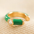 Emerald Green Crystal Enamel Earcuff in Gold on fabric