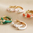 White Enamel Crystal Huggie Hoop Earrings in Gold with Other Colours