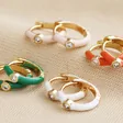 Blush Pink Enamel Crystal Huggie Hoop Earrings in Gold with Other Colours