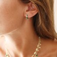 Model Wearing Green Enamel Crystal Huggie Hoop Earrings in Gold