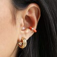Orange Crystal Enamel Ear Cuff in Gold on Model