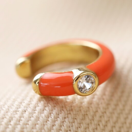 Orange Crystal Enamel Ear Cuff in Gold Close-up
