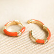 Open Orange Enamel Crystal Huggie Hoop Earrings in Gold