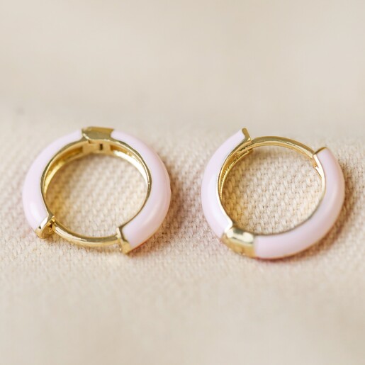 Pink Side of Enamel Huggie Hoop Earrings in Red and Pink
