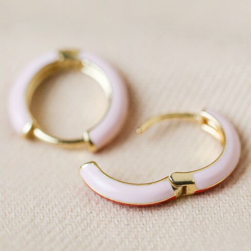 Open Pink Enamel Huggie Hoop Earrings in Red and Pink