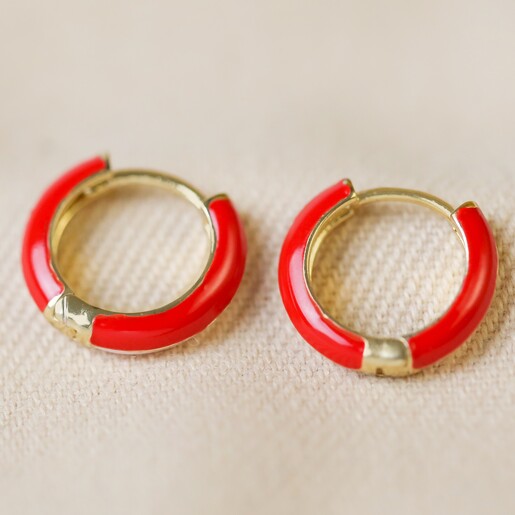 Red Side of Enamel Huggie Hoop Earrings in Red and Pink