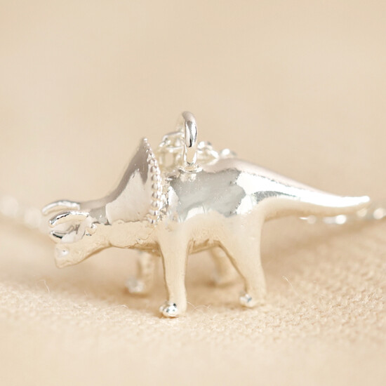 Silver Triceratops Dinosaur Necklace