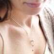 Model Wearing Birth Flower Pendant Necklace in Silver
