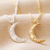 Crystal Crescent Moon Necklaces in Silver and Gold on Fabric