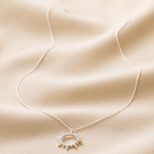Full Length Necklace Full Length Crystal Sunburst Pendant Necklace in Silver